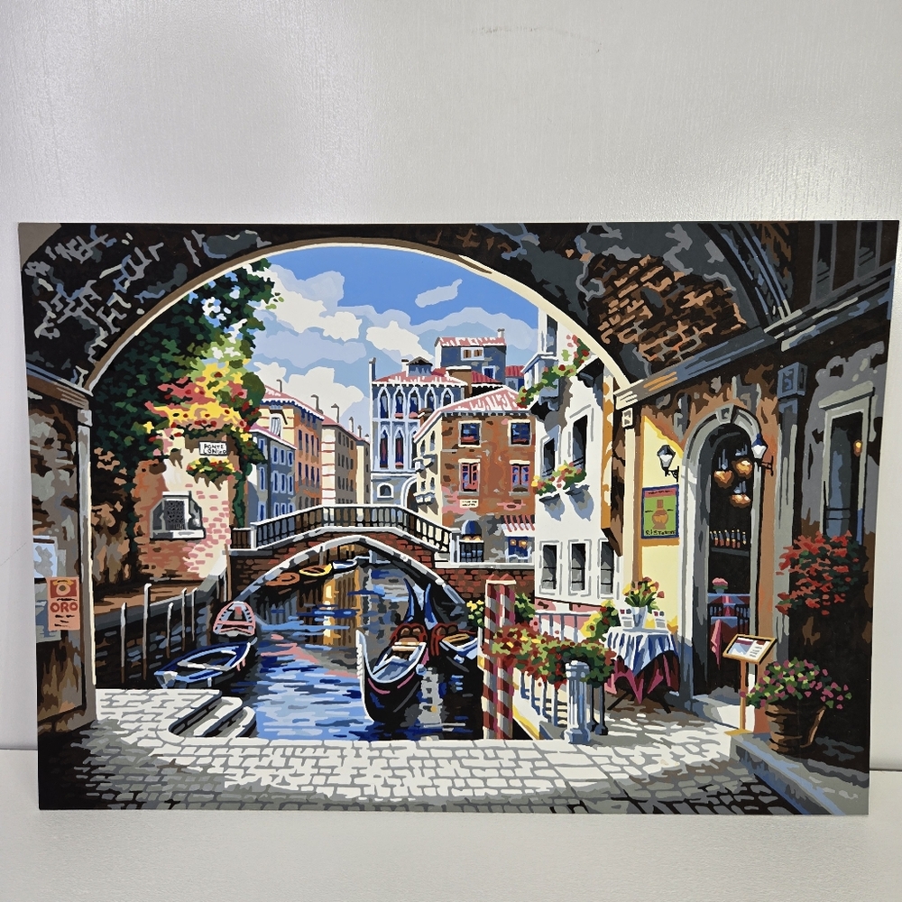 VTG Archway to Venice Finished Acrylic Pait By Numbers 20×14 Italy Canal